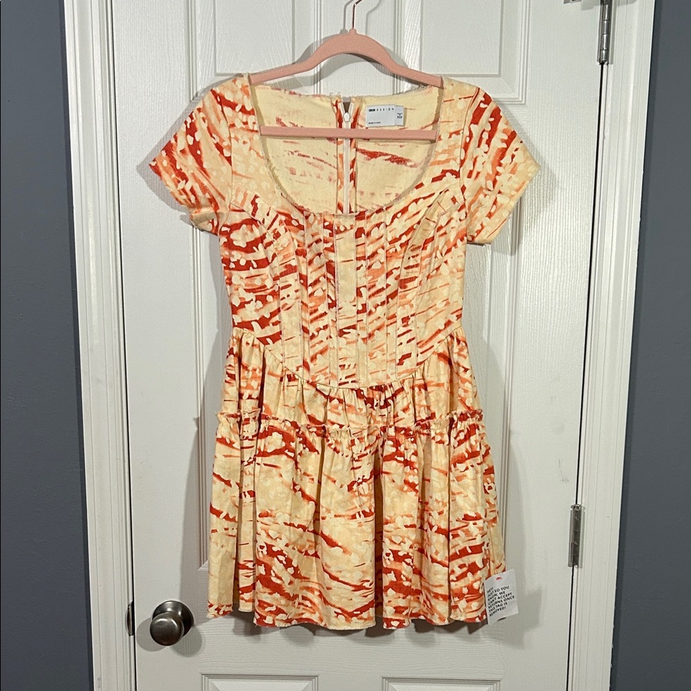 ASOS Vibrant Orange and Cream Patterned Mini Dress Size 4